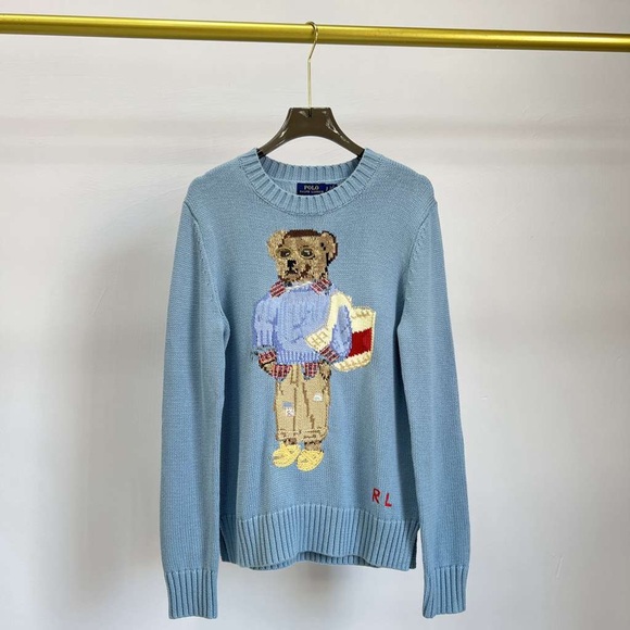 Polo by Ralph Lauren Light Blue Sweater with Bear Motif - Picture 1 of 9